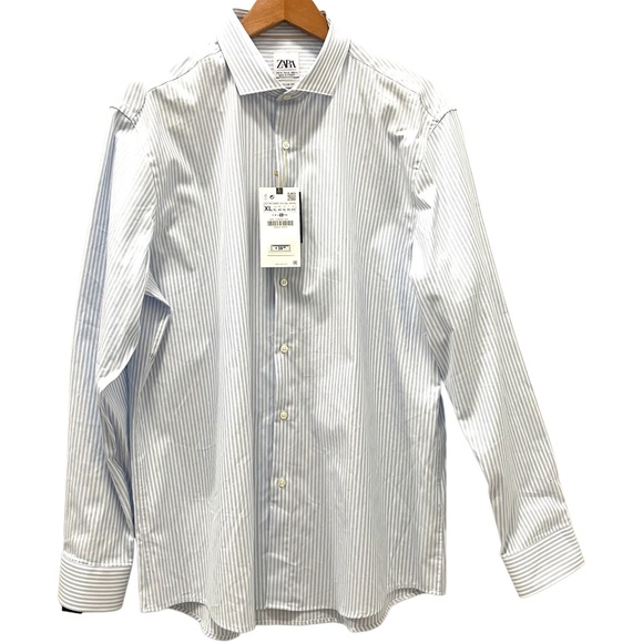 Zara Other - NWT Zara Men’s Blue Regular Fit Striped Premium Long Sleeves Button Up Shirt XL